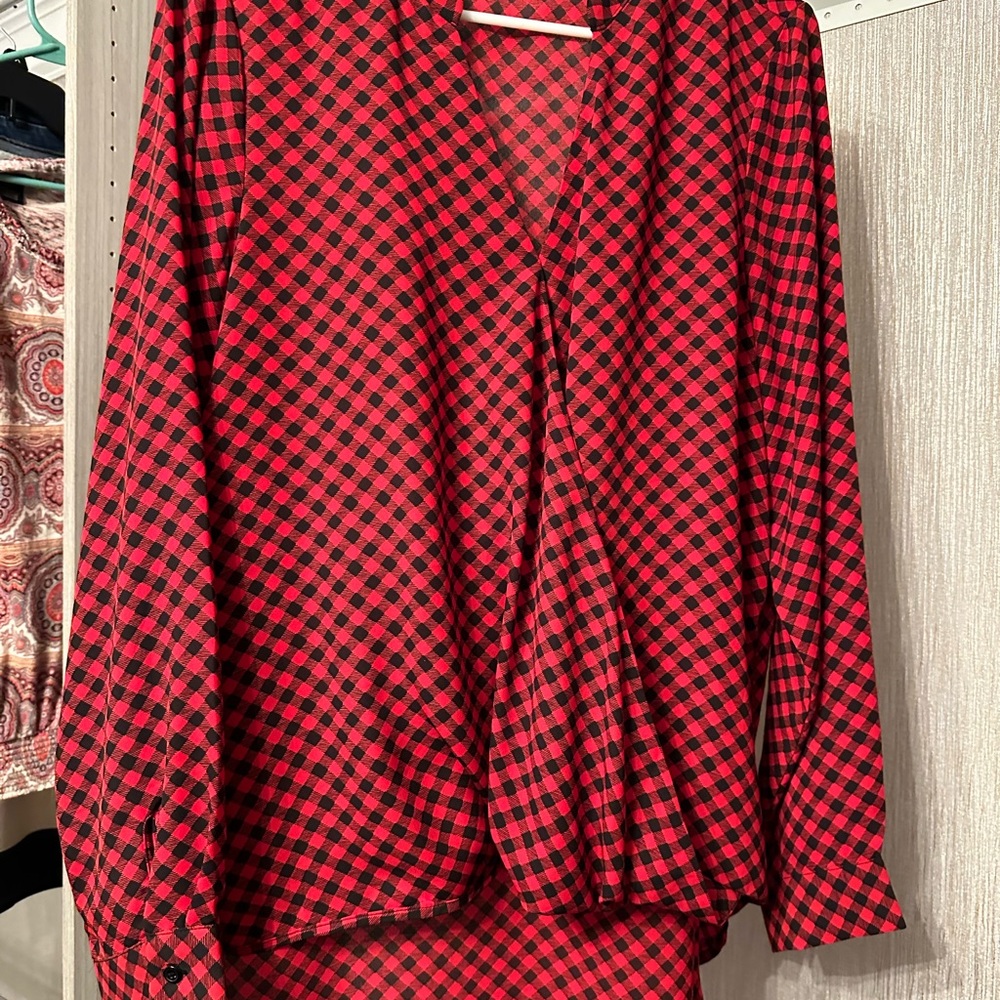 Red and black checkered blouse, worn once.